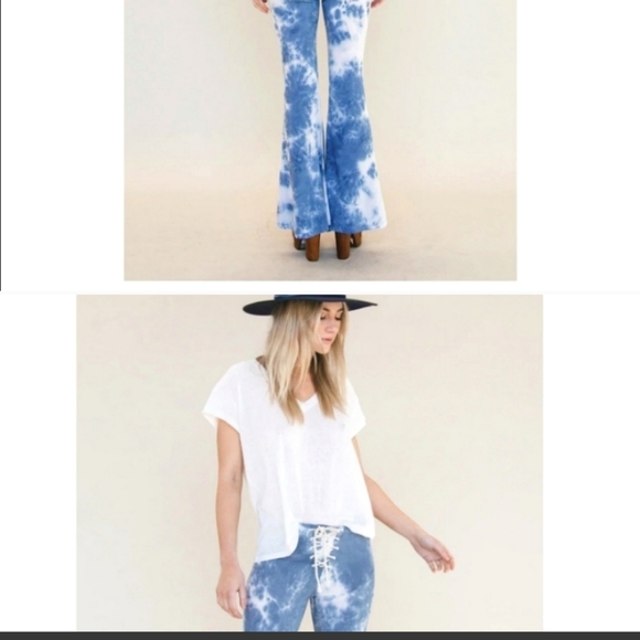 LENNI Free People Blue HTF Tie Dye Lace Up Bell Flare Jimmy Pants S 30W - Picture 9 of 16